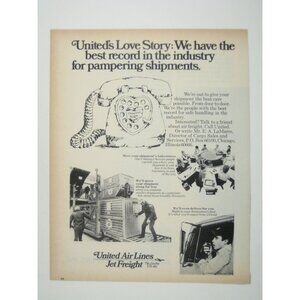 1972 Vintage United Air Lines Jet Freight Advertisement Print Cargo Telephone